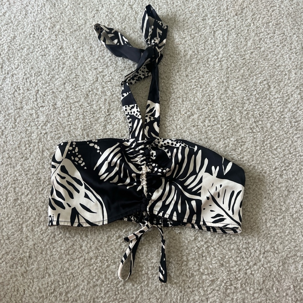 Chic Black and White Patterned Halter Top